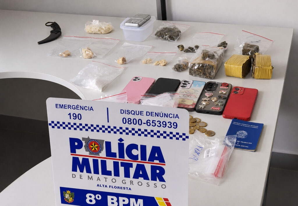 Polícia Militar apreende entorpecentes e encaminha cinco envolvidos por tráfico à delegacia em Alta Floresta